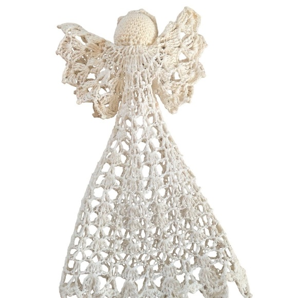 VTG Handmade Cotton Starched Crochet White Tree Topper Ornament White 9” - Picture 6 of 8